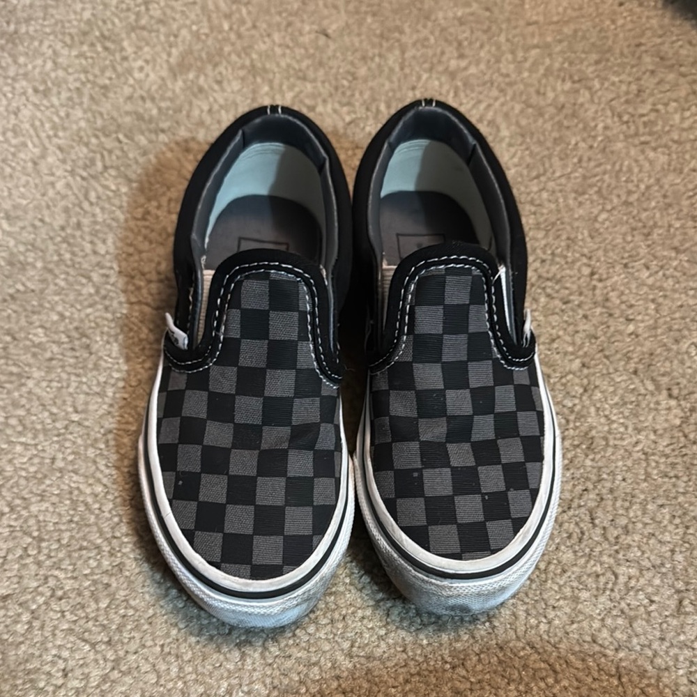 Vans Black and Gray Slip-On Sneakers with Checkerboard Pattern